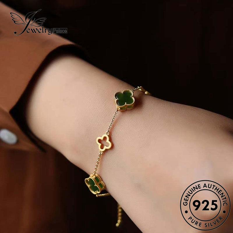 Perhiasantempat Wanita Kalung Clover925 Perak Vintage Emerald Asli Set S384