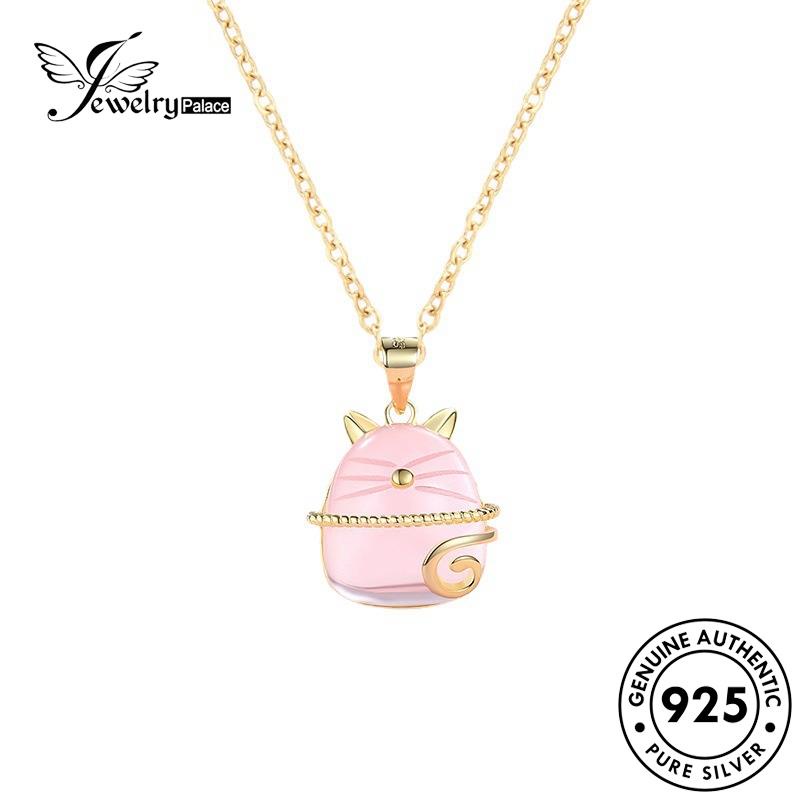 Jewelrypalace Kalung Perak Berlian Beruntung Asli Pink Cat 925set Kristal Wanita S386