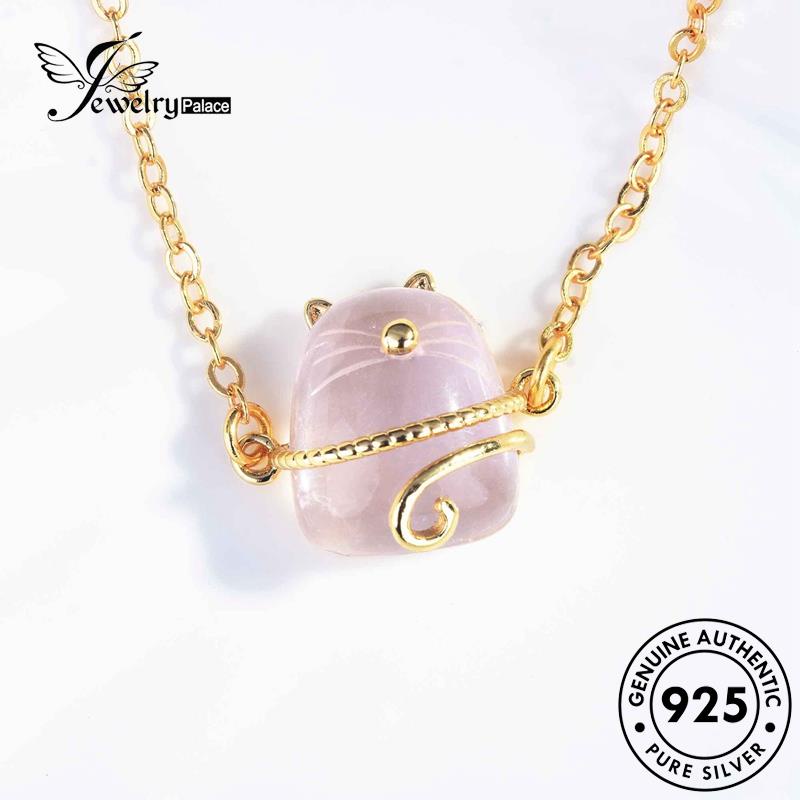Jewelrypalace Kalung Perak Berlian Beruntung Asli Pink Cat 925set Kristal Wanita S386