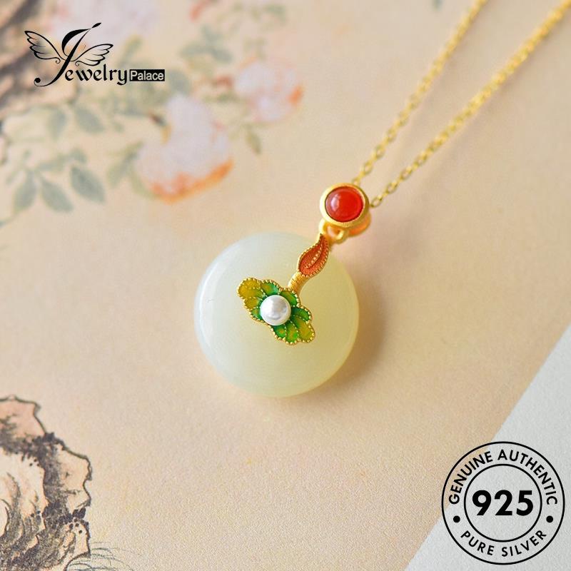 Jewelrypalace Kalung Pengaman Giok Asli925 Wanita Silver Set Kancing S441