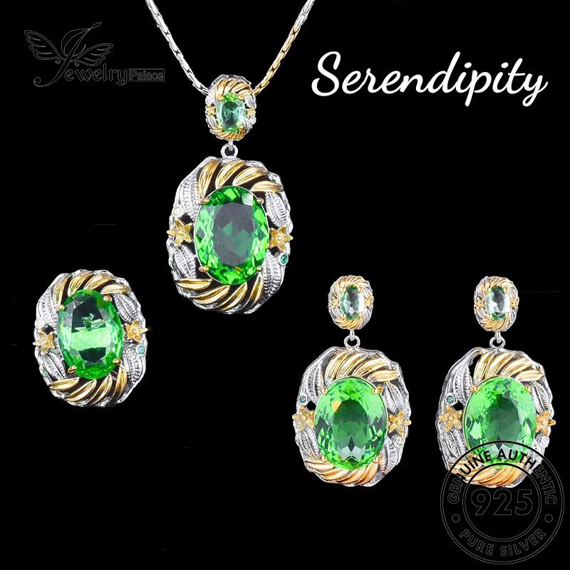 Jewelrypalace 925 Perak Olive Set Kalung Asli Wanita Bentuk Zamrud S446