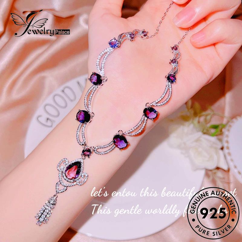 Tempat Perhiasan Wanita Set Asli925 Kalung Silver Rumbai Amethyst S460