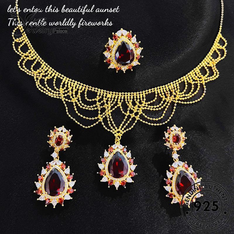 Jewelrypalace Ruby Set Bentuk Asli Kalung Perak925 Gold Wanita Pear S485