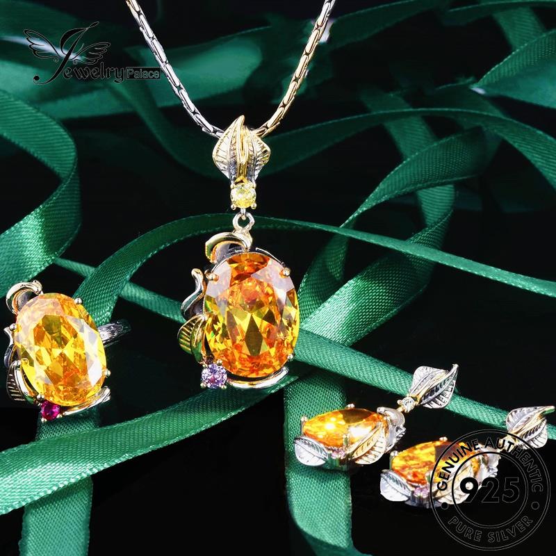 Perhiasanpalace925 Wanita Perak Vintage Kalung Set Asli Citrine S493