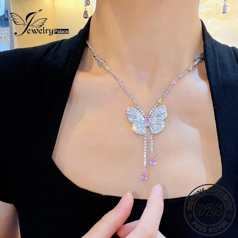 Jewelrypalace Butterfly Diamond Moissanite Kalung Set925 Wanita Perak Asli S508