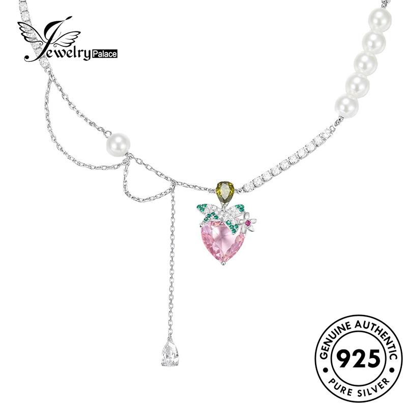 Jewelrypalace Perak Jumbai Pink Kalung Kristal Wanita Strawberry 925set Berlian Asli S483