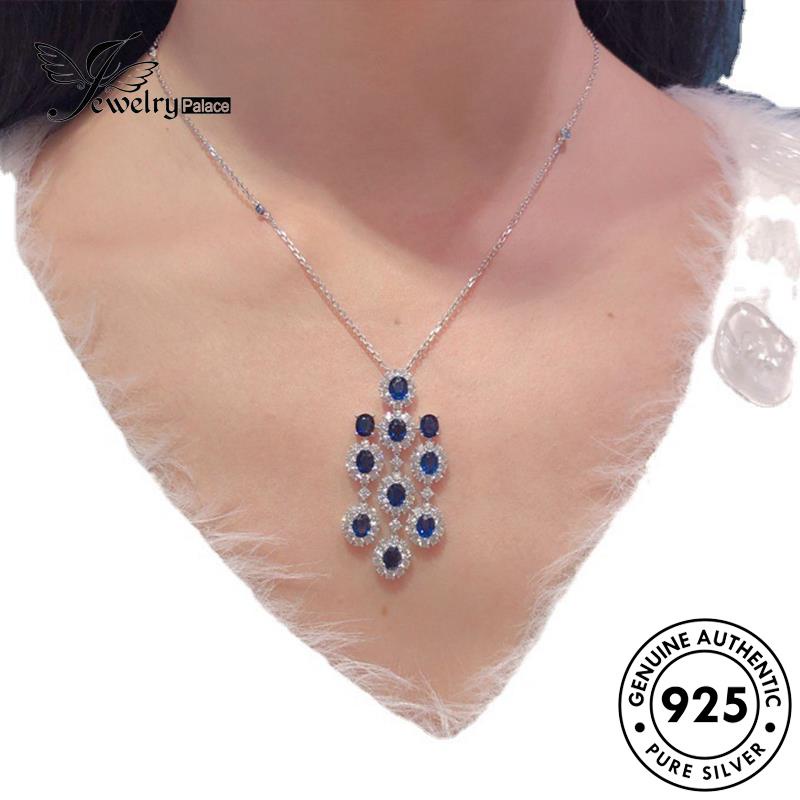 Jewelrypalace Set Perak925 Asli Safir Kalung Wanita Bulat S543