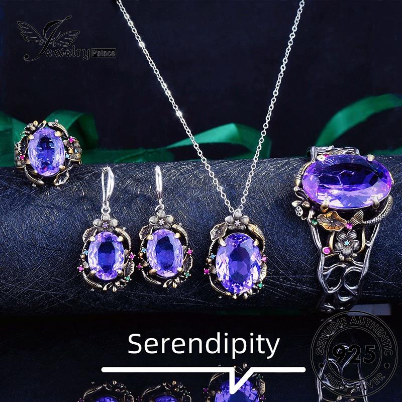 Jewelrypalace Kalung925 Perak Asli Wanita Amethyst Kerawang Kerawang Kerawang Set S545