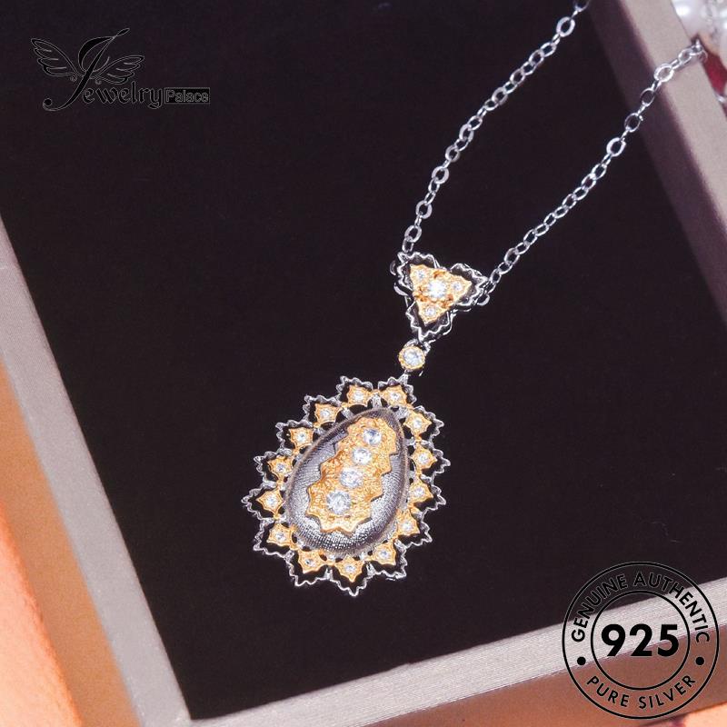 Jewelrypalace Set Kalung Perak Wanita925 Emas Vintage Berlian Asli Moissanite S519