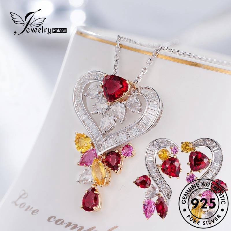 Jewelrypalace Berlian Set Mewah Kalung Perak Wanita925 Asli Moissanite S593