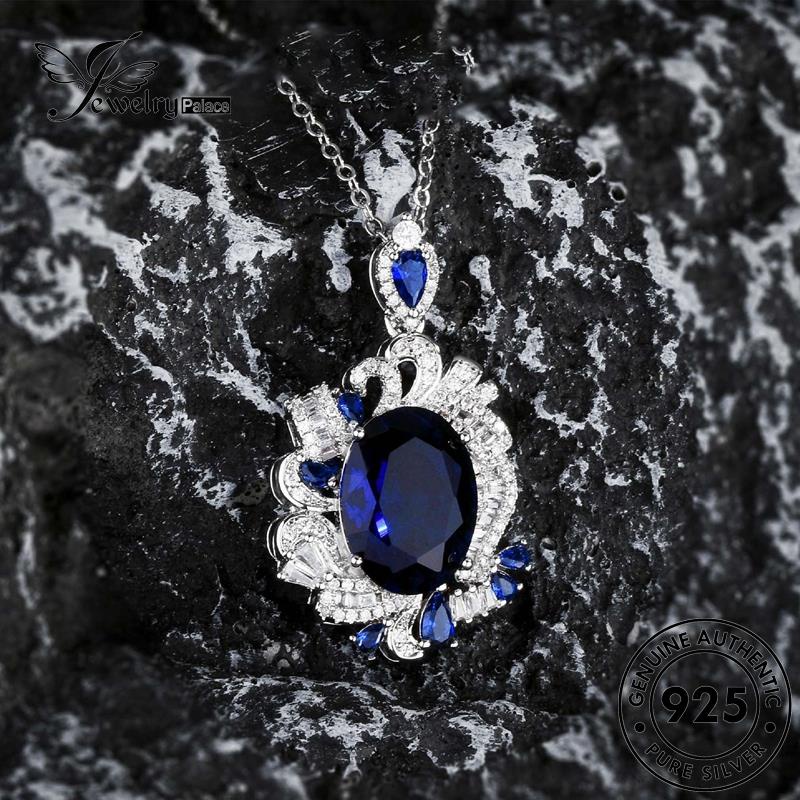 Jewelrypalace Set Kalung Perak925 Wanita Sapphire Asli Mewah S608