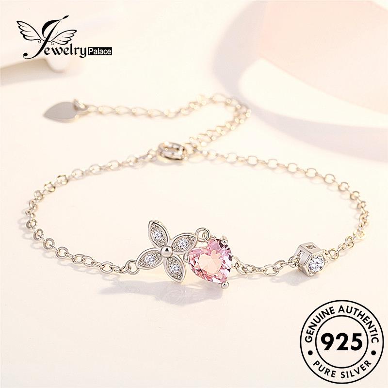 Perhiasantempat Daun Kristal Clover Simple925 Pink Perak Empat Asli Wanita Set Kalung Berlian S3