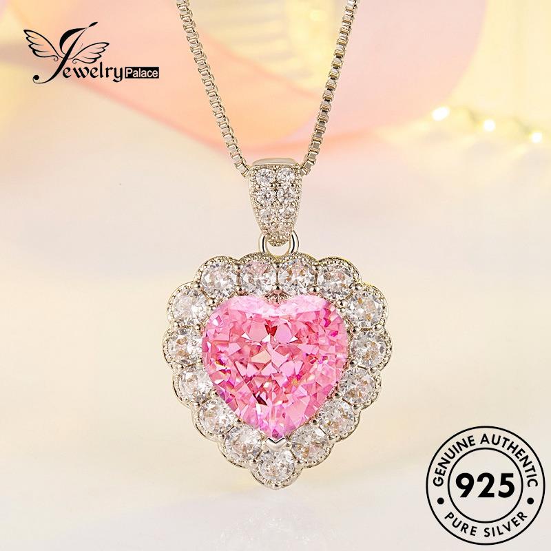 Jewelrypalace Cinta Kristal Indah Berlian Wanita925 Perak Kalung Asli Pink N291