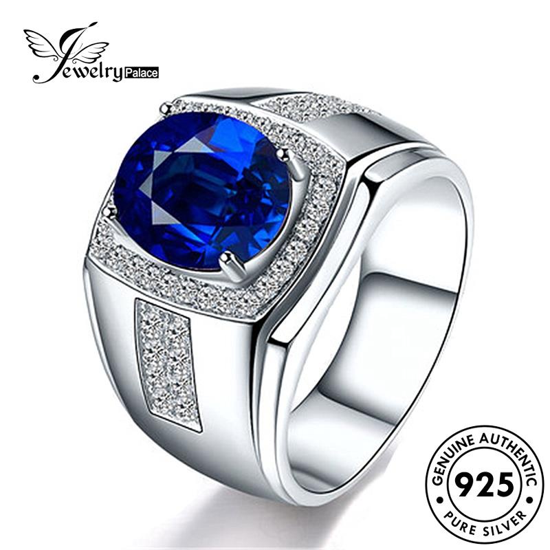 Jewelrypalace Perak Asli Oval Wanita Vintage925Cincin Safir R89