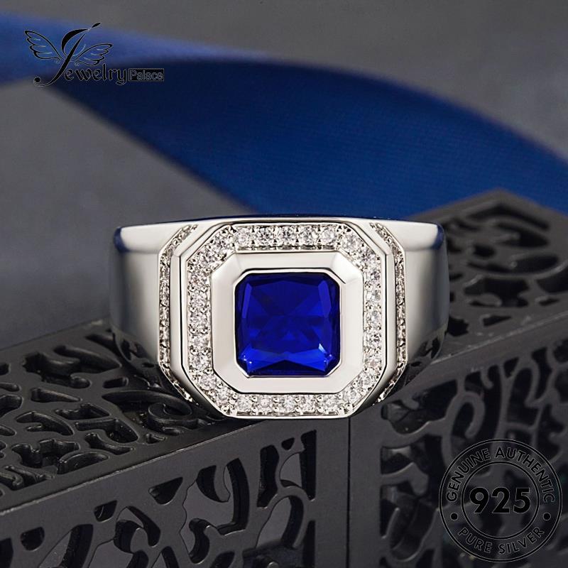 Perhiasantempat Perak Wanita Safir Cincin Persegi Asli Mendominasi925 R121