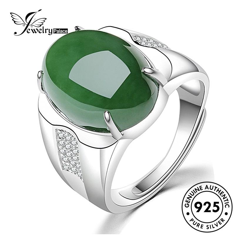 Tempat Perhiasan Wanita Cincin Perak Asli Vintage Oval925 Giok R123