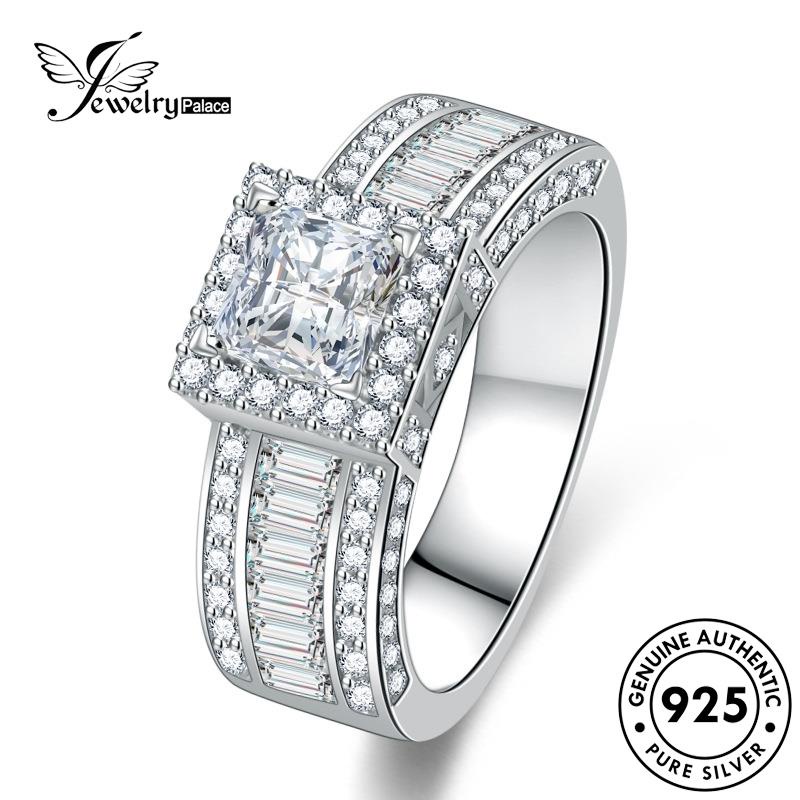 Jewelrypalace Moissanite Perak Wanita925 Cincin Berlian Fashion Asli Persegi R245