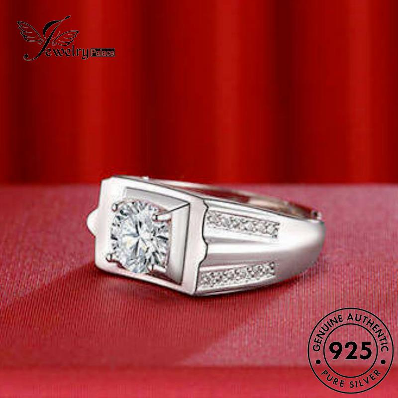 Tempat Perhiasan Pria Berlian Moissanite Asli Simple Perak925Cincin R256