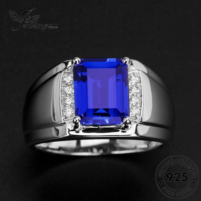 Jewelrypalace Cincin Pria Perak Retro Persegi Asli925 Emerald R269