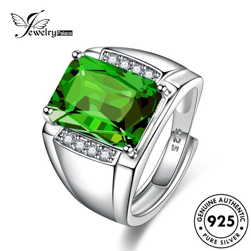 Jewelrypalace Cincin Pria Perak Retro Persegi Asli925 Emerald R269