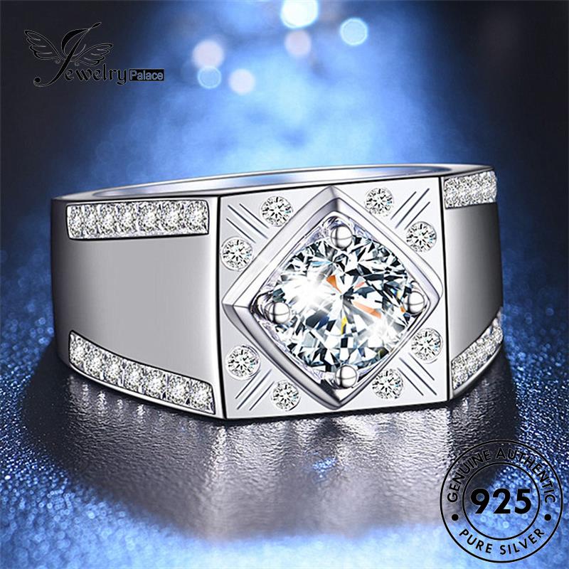 Jewelrypalace Cincin Moissanite Perhiasan Asli Simple Perak Pria925 Berlian M081