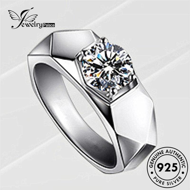 Jewelrypalace Cincin Berlian Klasik925 Asli Moissanite Perak Pria R328