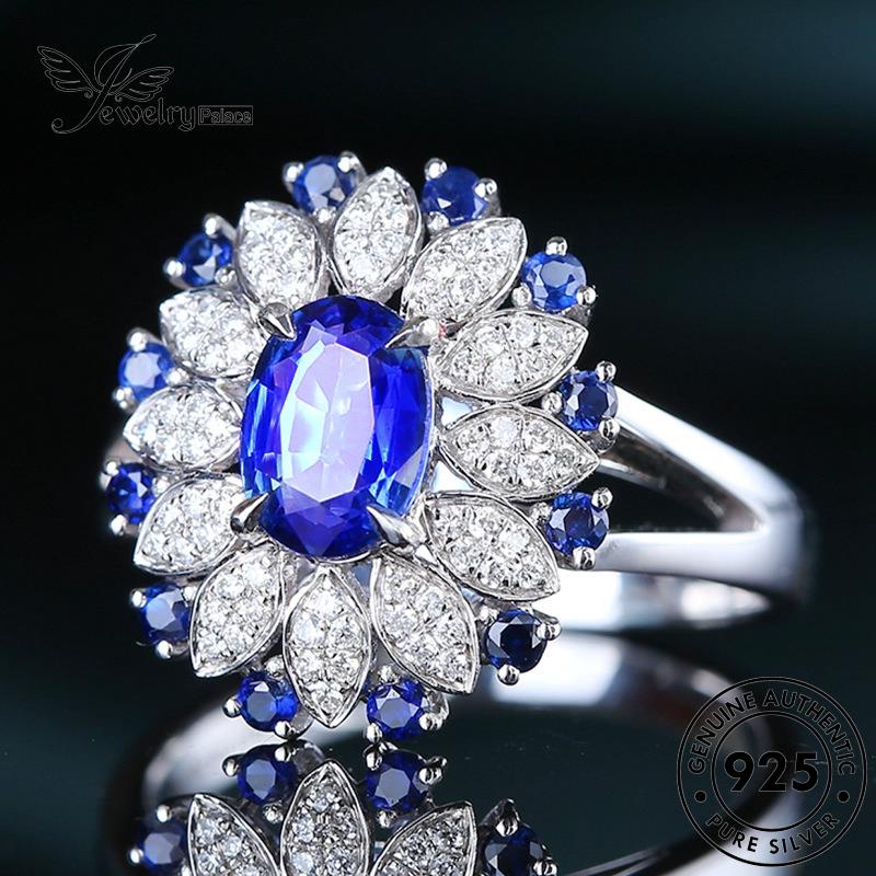 Jewelrypalace Sapphire Asli Cincin Perak Wanita925Bunga Temperamen R499