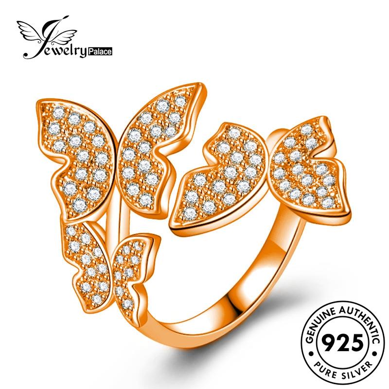 Jewelrypalace Cincin Berlian Asli925 Kupu-Kupu Wanita Kepribadian Emas Moissanite Perak R504