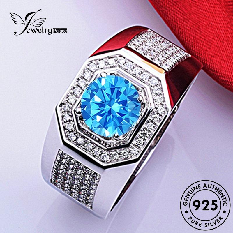 Jewelrypalace Hive925 Cincin Perak Aquamarine Kreatif Asli Pria R487