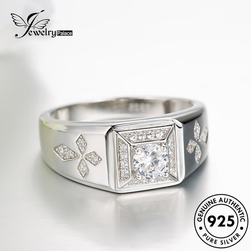 Jewelrypalace Cincin Perak Pria Kepribadian Cross Berlian Asli925 Moissanite R568