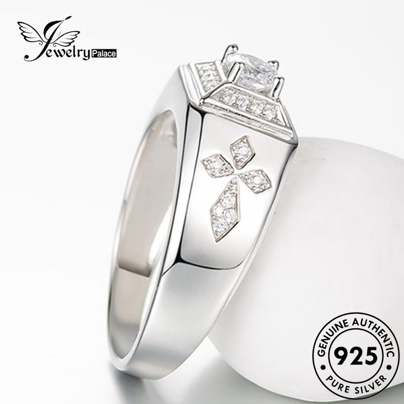 Jewelrypalace Cincin Perak Pria Kepribadian Cross Berlian Asli925 Moissanite R568