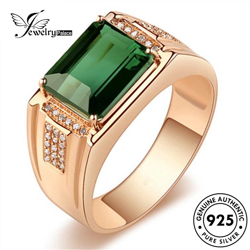 Jewelrypalace Square Rings Emas Zamrud925 Perak Wanita Temperamen Asli R605