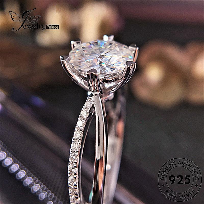 Tempat Perhiasan Wanita Cincin Berlian Klasik Perak Asli Snowflake925 Moissanite R606