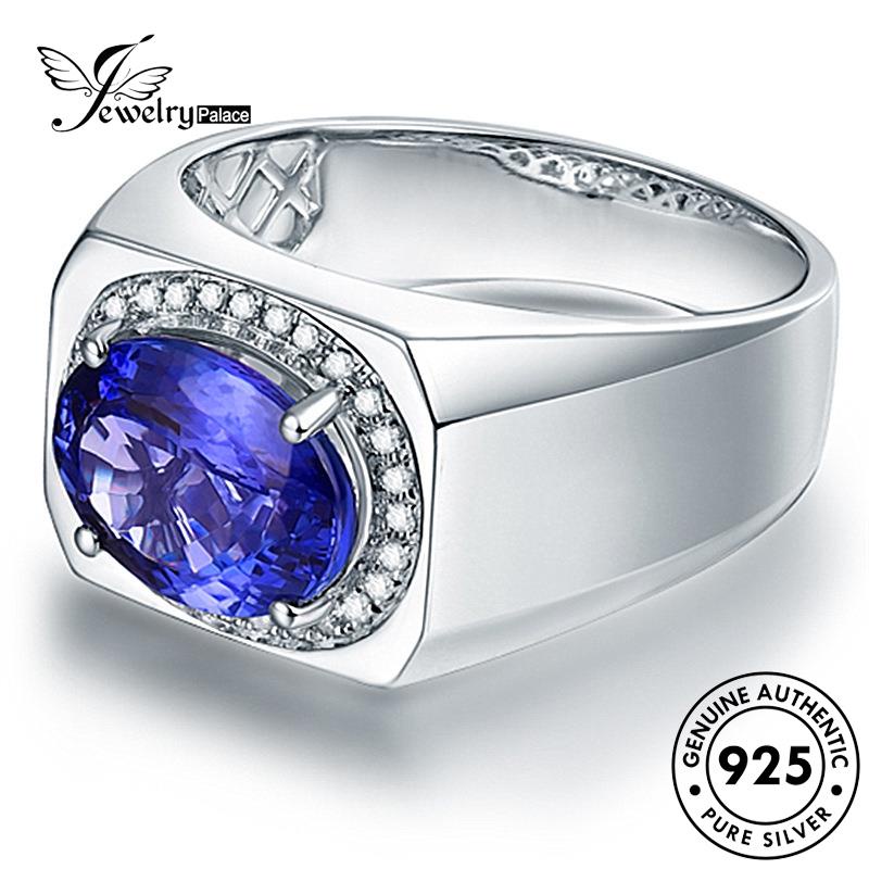 Jewelrypalace Cincin Perak925 Oval Pria Vintage Safir Original R611