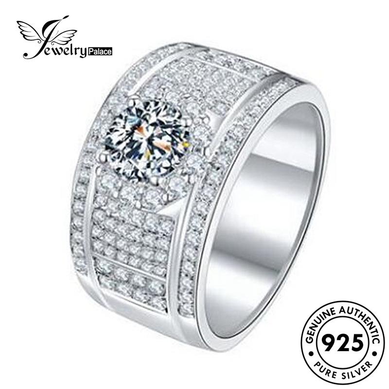 Jewelrypalace Mewah Moissanite Asli Berlian Lebar Cincin Perak925 Pria R835