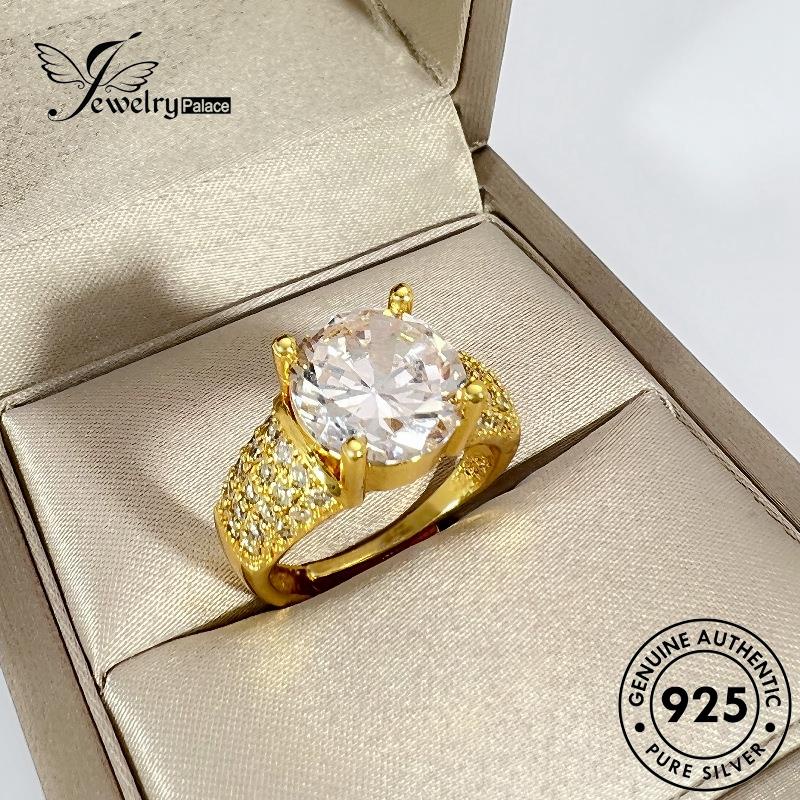 Jewelrypalace Moissanite Perak Wanita Cincin Berlian Klasik Asli Bulat Emas925 R884