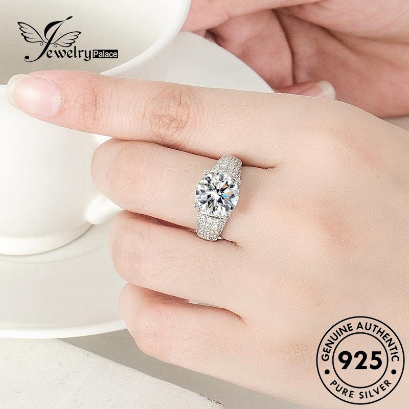 Jewelrypalace Moissanite Perak Wanita Cincin Berlian Klasik Asli Bulat Emas925 R884