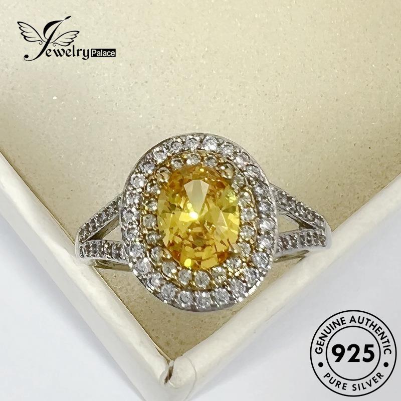 Jewelrypalace Asli Citrine Bulat Cincin Perak Wanita Temperamen925 R913