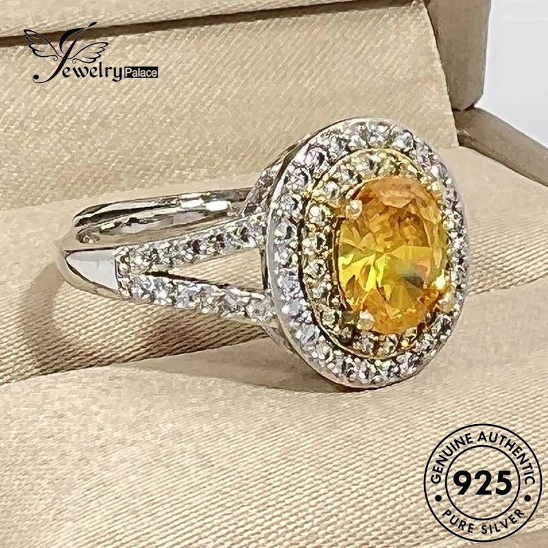 Jewelrypalace Asli Citrine Bulat Cincin Perak Wanita Temperamen925 R913