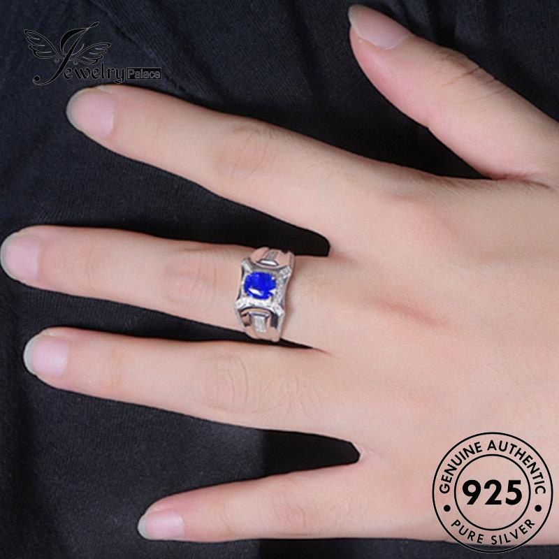 Tempat Perhiasan925 Wanita Oval Cincin Perak Asli Mendominasi Safir R942