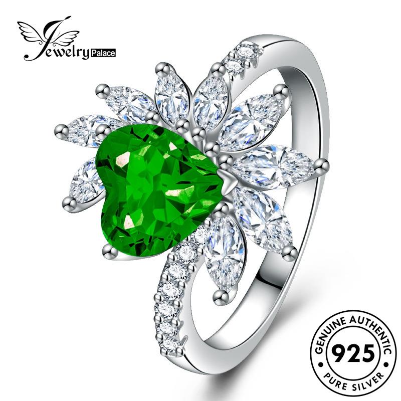 Jewelrypalace 925cincin Wanita Zamrud Asli Cinta Temperamen Perak R1139