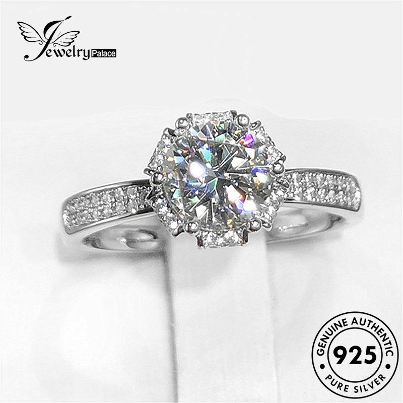 Jewelrypalace Asli Wanita925Bunga Klasik Berlian Perak Moissanite Rings R1163