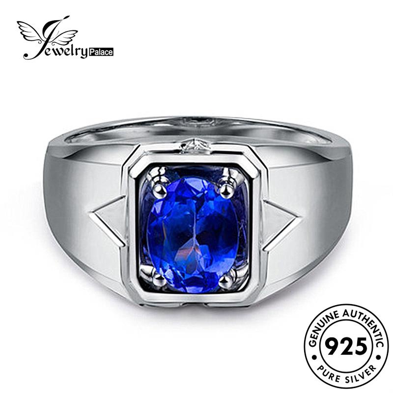 Jewelrypalace 925 Cincin Pria Sapphire Simple Segitiga Silver Original R1192