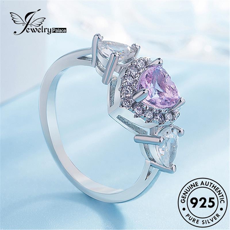 Jewelrypalace Cincin Berlian Pink Kristal Silver Love925 Wanita Mewah Original R1465
