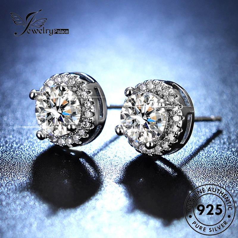 Jewelrypalace Berlian Asli Anting Perak Tusuk Wanita Bulat925 Moissanite E10