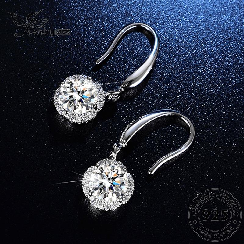 Jewelrypalace 925kait Perak Moissanite Bulat Asli Wanita Anting Berlian E20