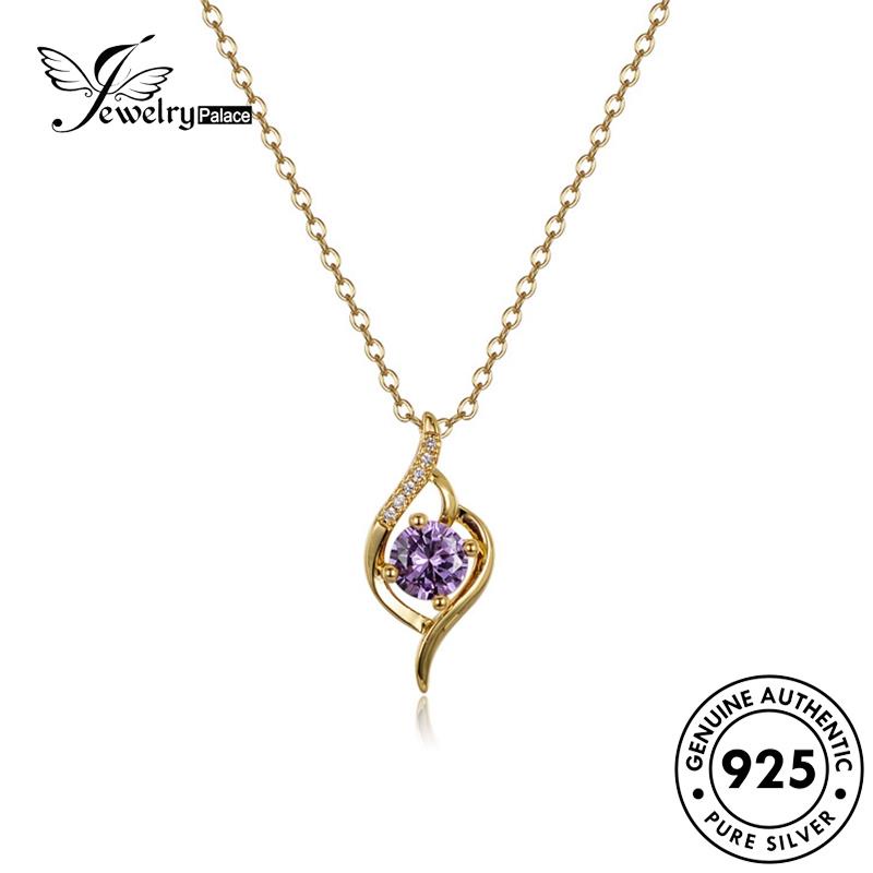 Jewelrypalace Kalung925 Wanita Asli Amethyst Simple Gold Silver N8