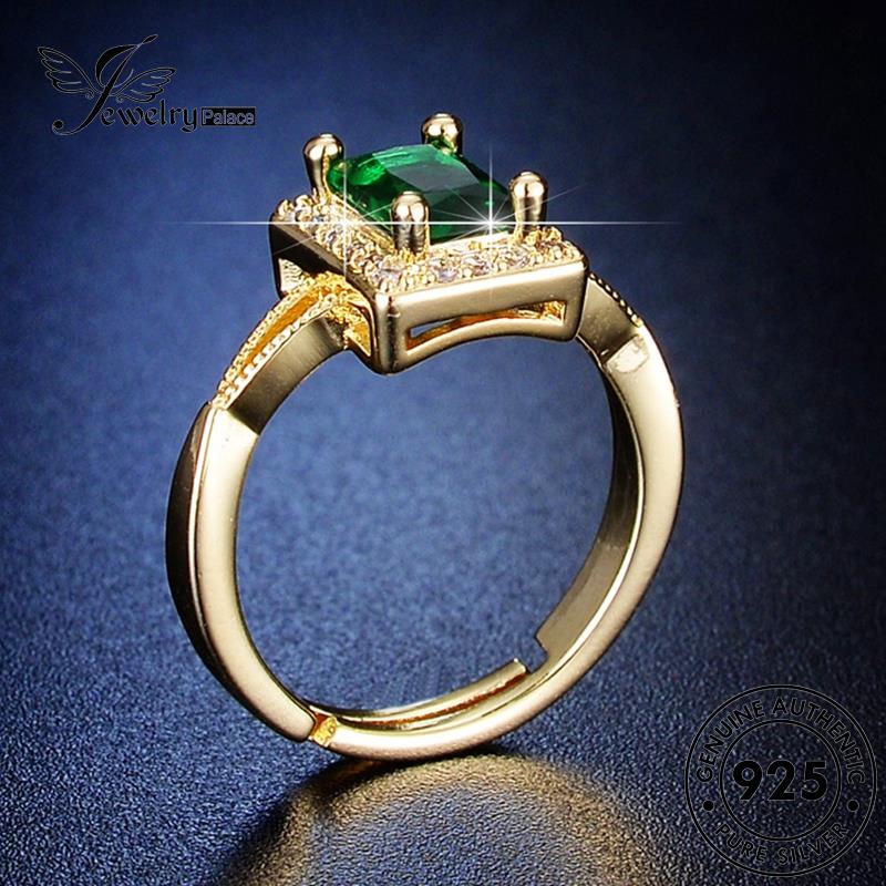 Tempat Perhiasan925Kotak Wanita Simple Zamrud Cincin Emas Perak Asli R26