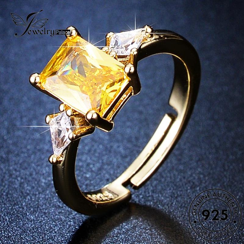 Jewelrypalace Cincin Emas Wanita Citrine Asli Kotak Simple Perak925 R58