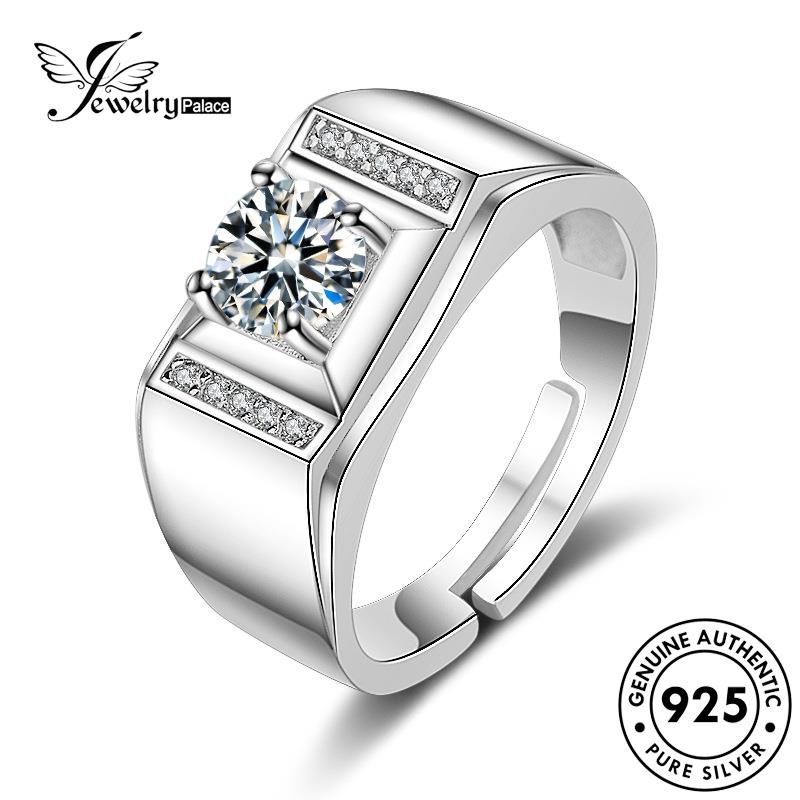 Jewelrypalace Cincin Fashion Perak Pria Moissanite Asli Berlian925 R389